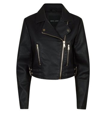 cropped leather jacket new look