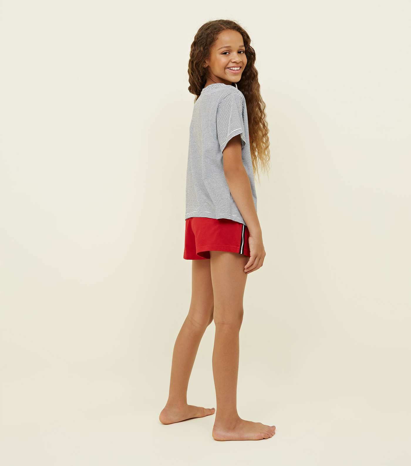 Girls Red and Grey Stripe Chenille Sassy Pyjama Set Image 2