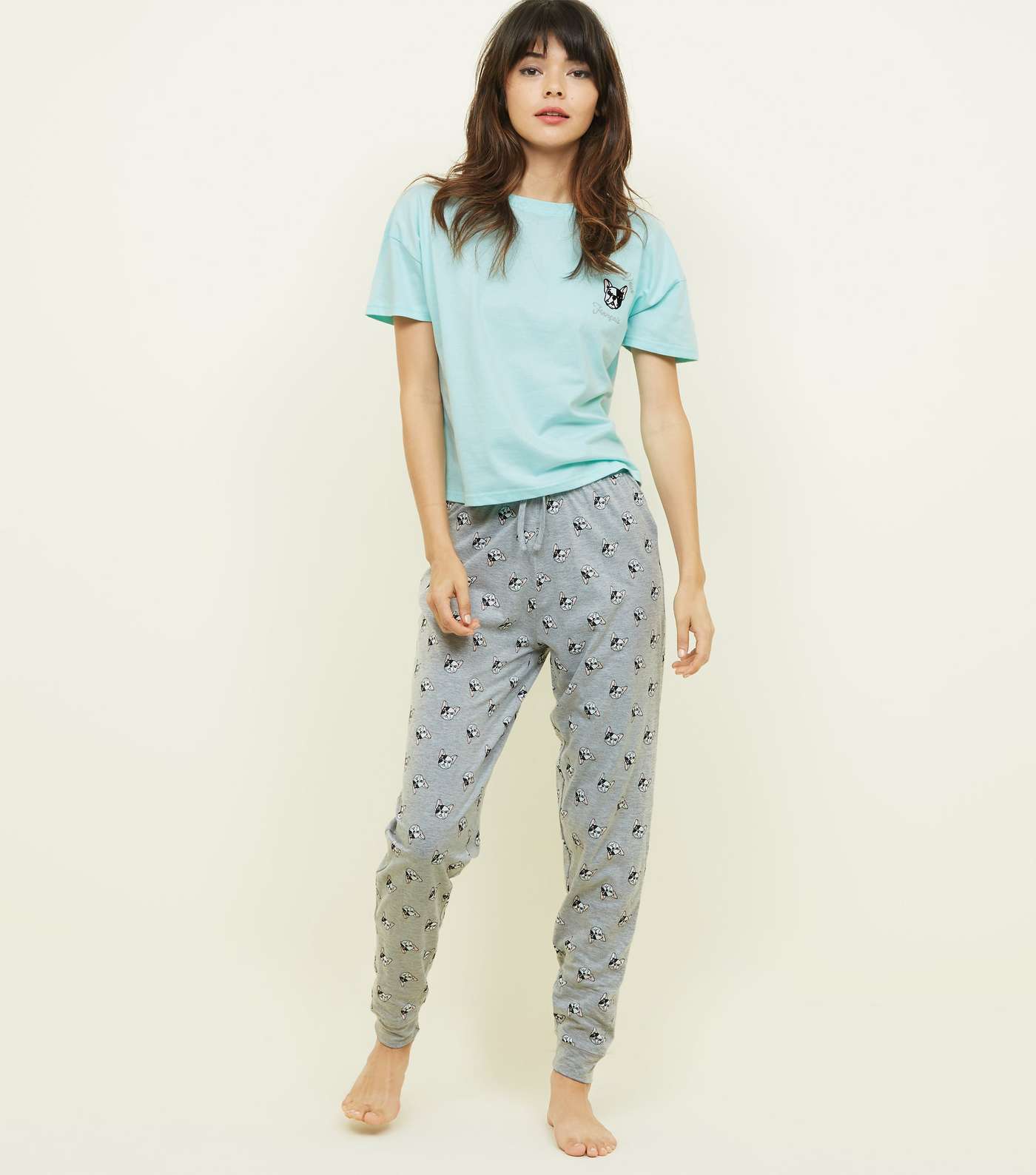 Green Bulldog Print T-Shirt and Trousers Pyjama Set