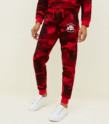 red camouflage joggers