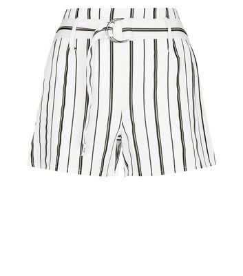Cameo Rose White Stripe Belted Shorts New Look