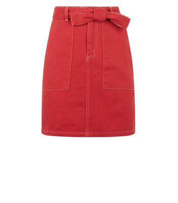 Red shops contrast stitch skirt