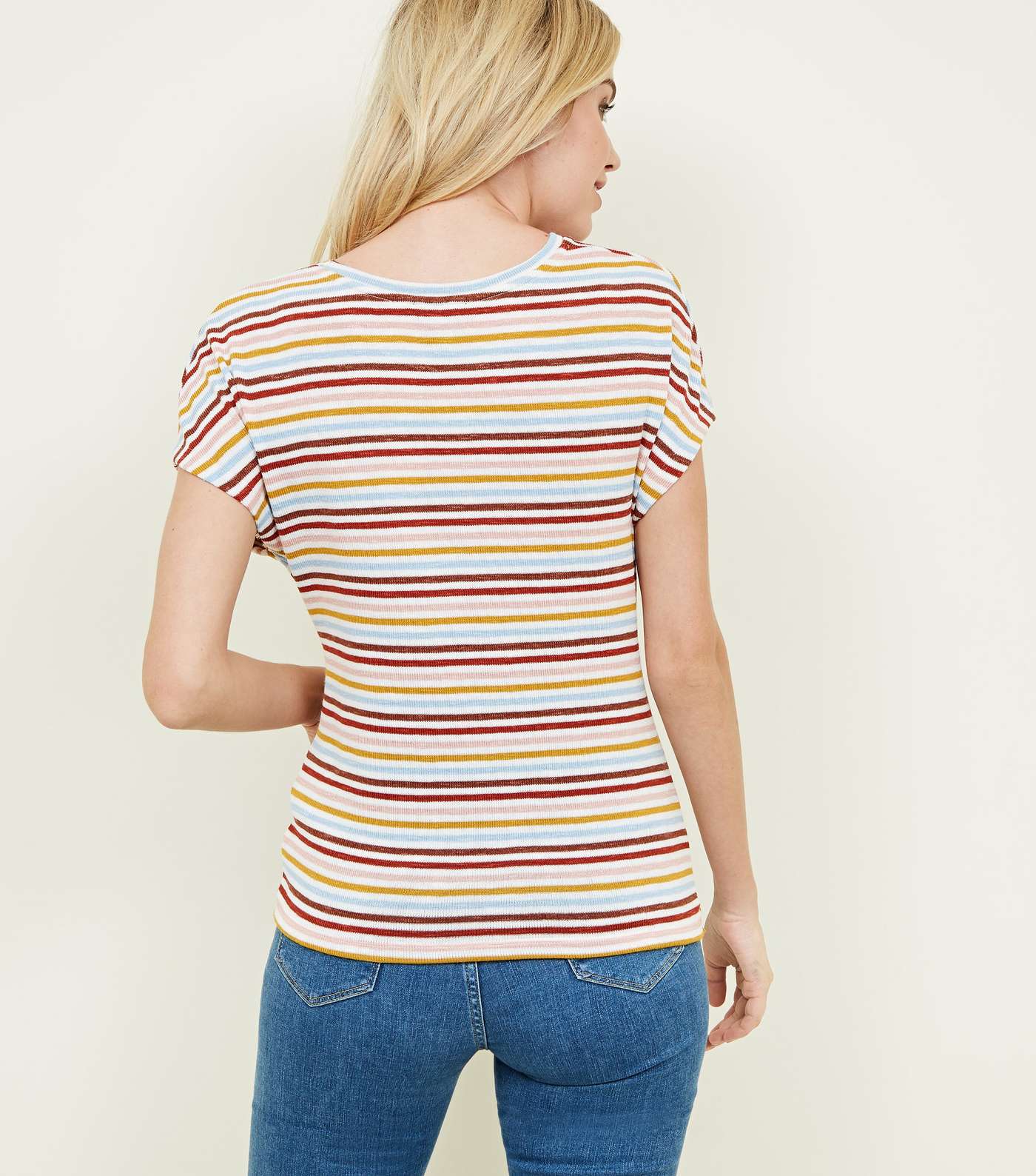 Multi Colour Stripe Twist Front Fine Knit Top  Image 3