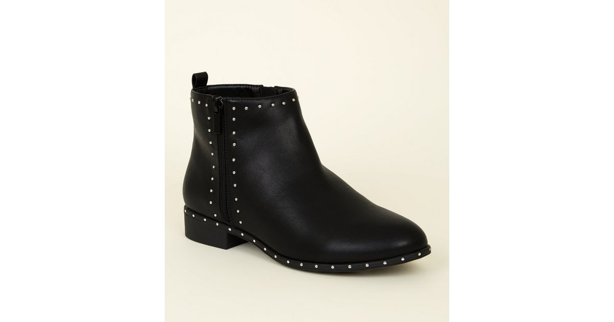 Wide Fit Black Zip Studded Ankle Boots New Look