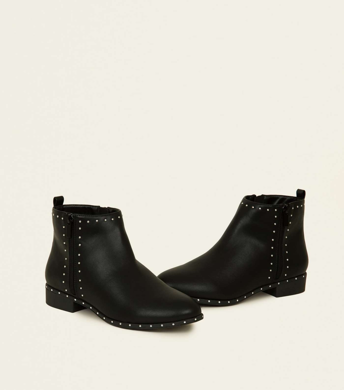 Wide Fit Black Zip Studded Ankle Boots Image 4