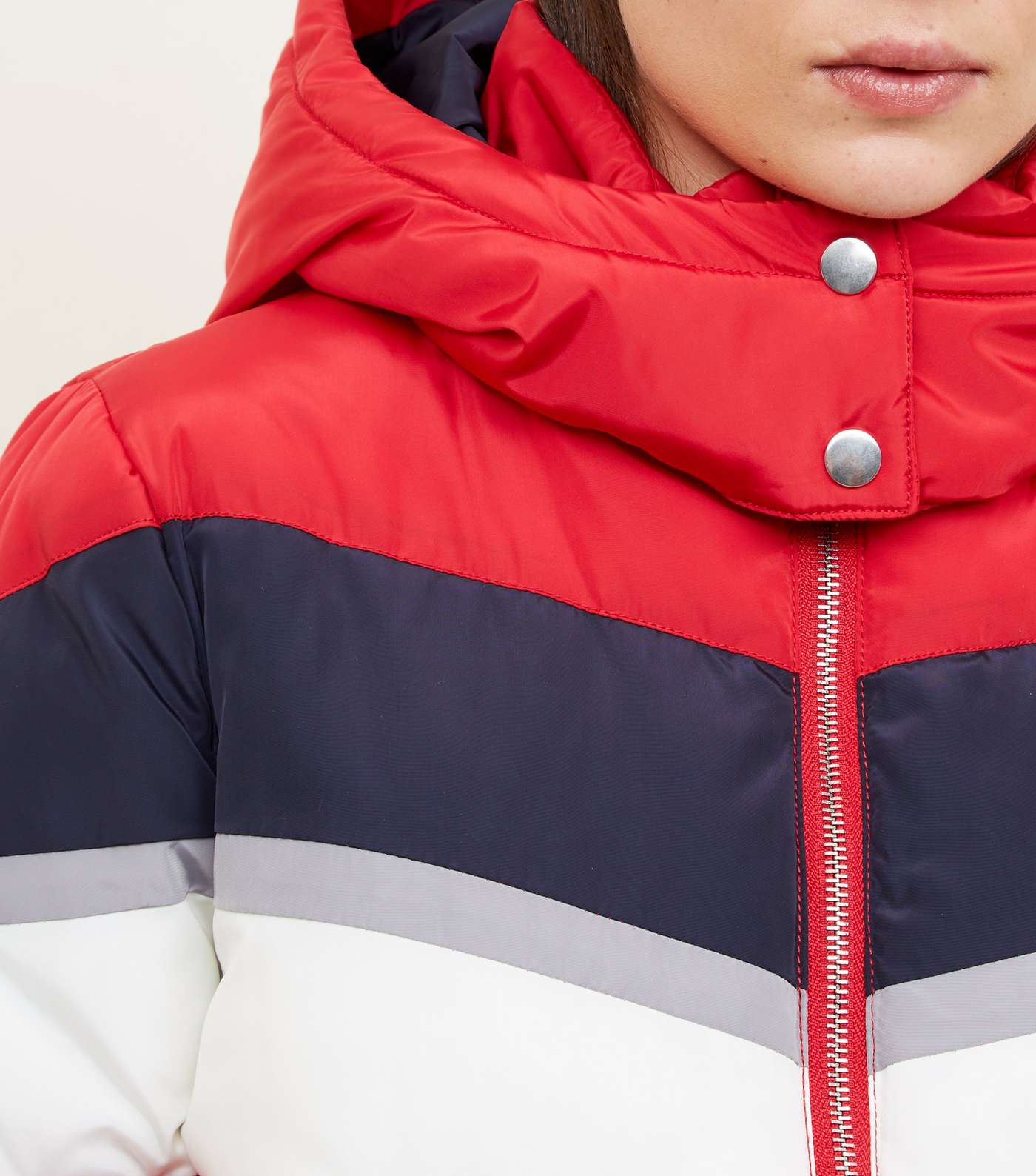 Red Colour Block Puffer Jacket Image 8