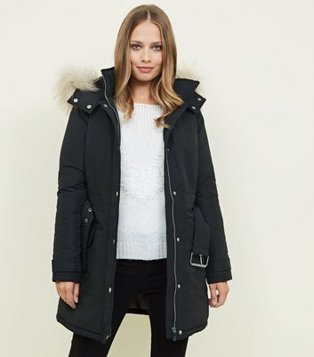 black parka jacket with fur hood