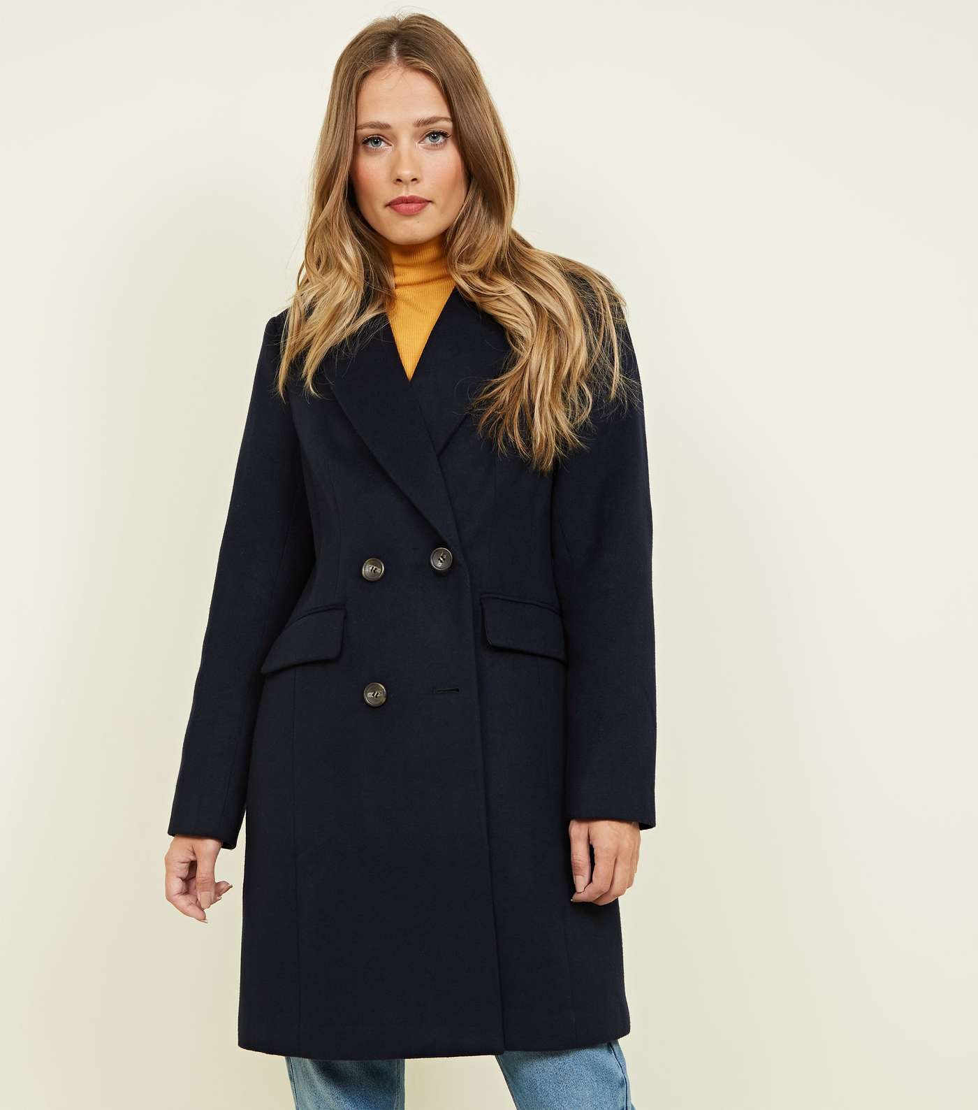 Navy Double Breasted Longline Coat Image 2