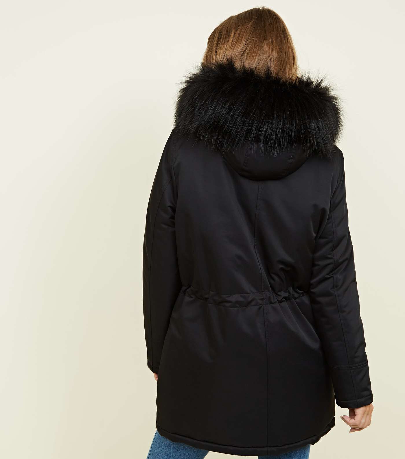 Black Pelted Faux Fur Parka Jacket Image 3