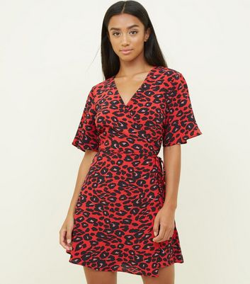 new look red animal print dress