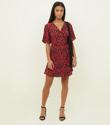 red leopard print dress new look