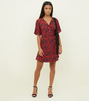 new look red animal print dress