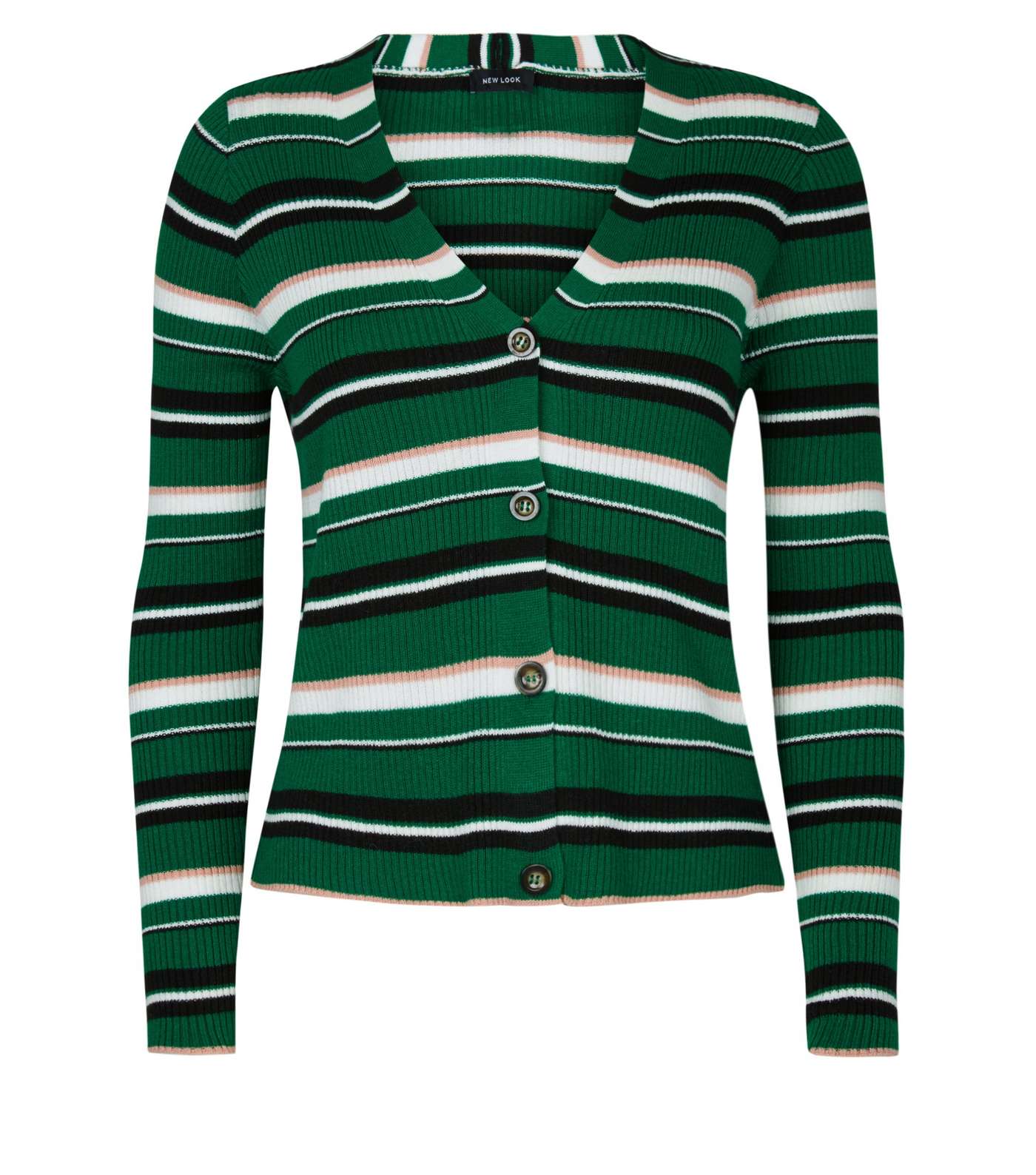 Green Multi Stripe Ribbed Cardigan Image 4