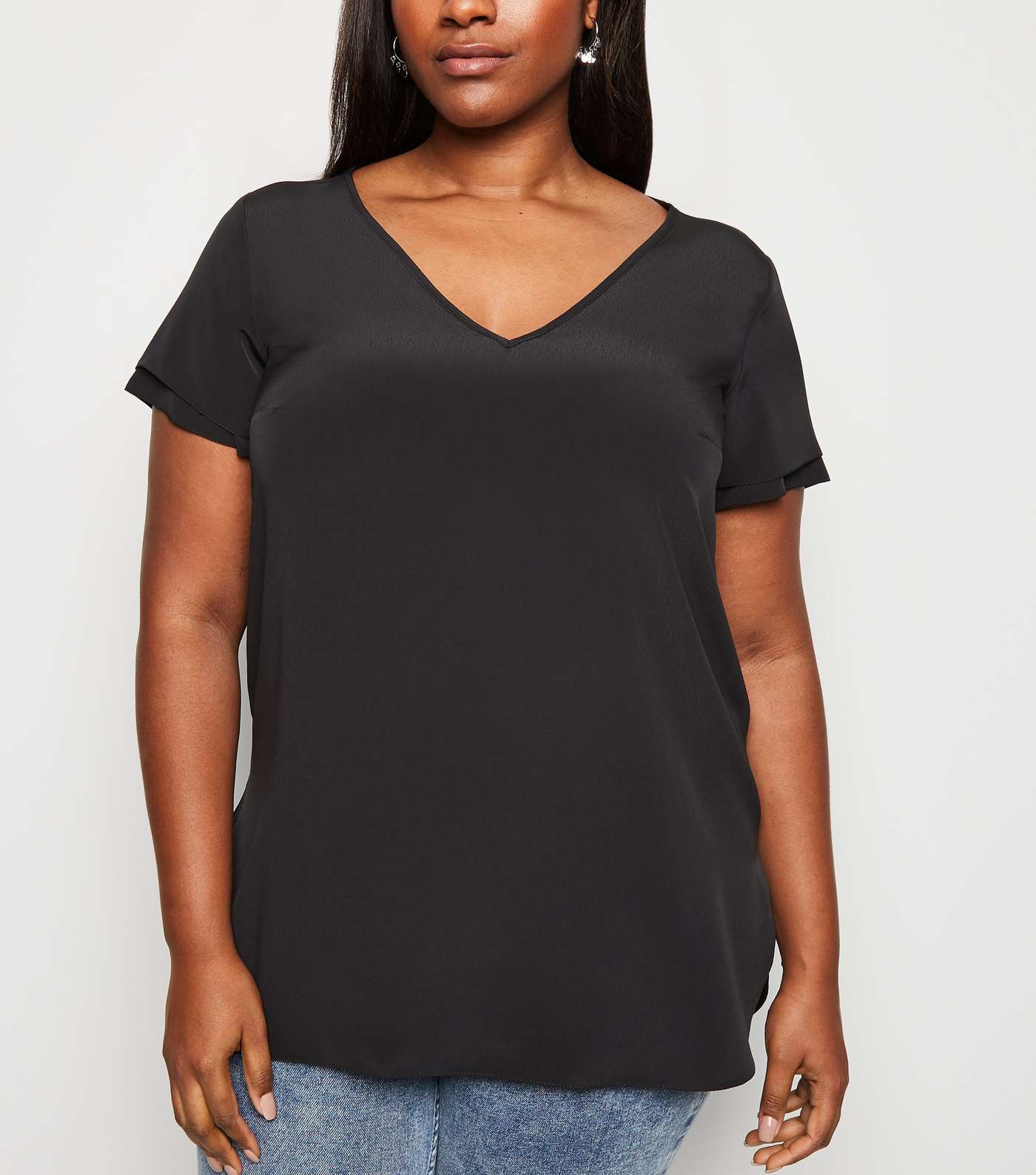 Curves Black Tiered Sleeve Tunic Top