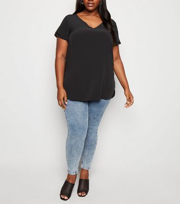 Image of Curves Black Tiered Sleeve Tunic Top New Look