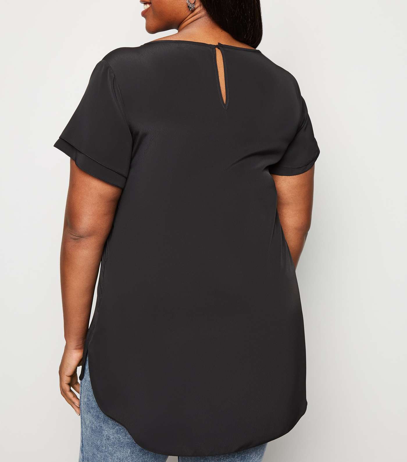 Curves Black Tiered Sleeve Tunic Top Image 3