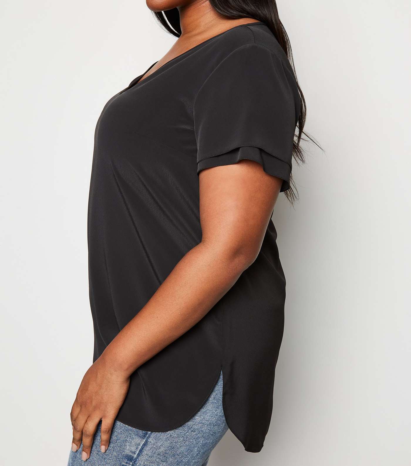 Curves Black Tiered Sleeve Tunic Top Image 5