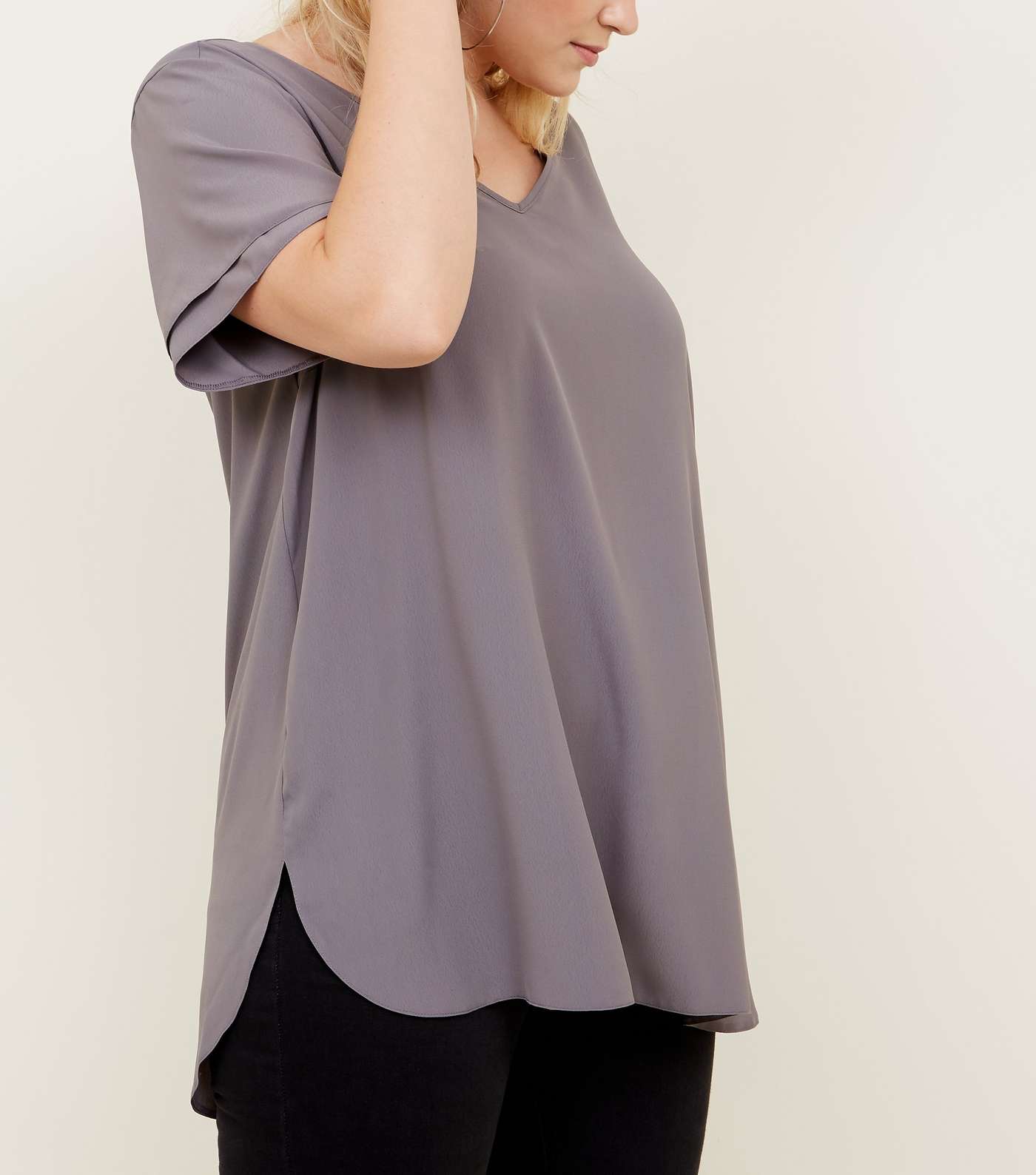 Curves Grey Tiered Sleeve Tunic Top
