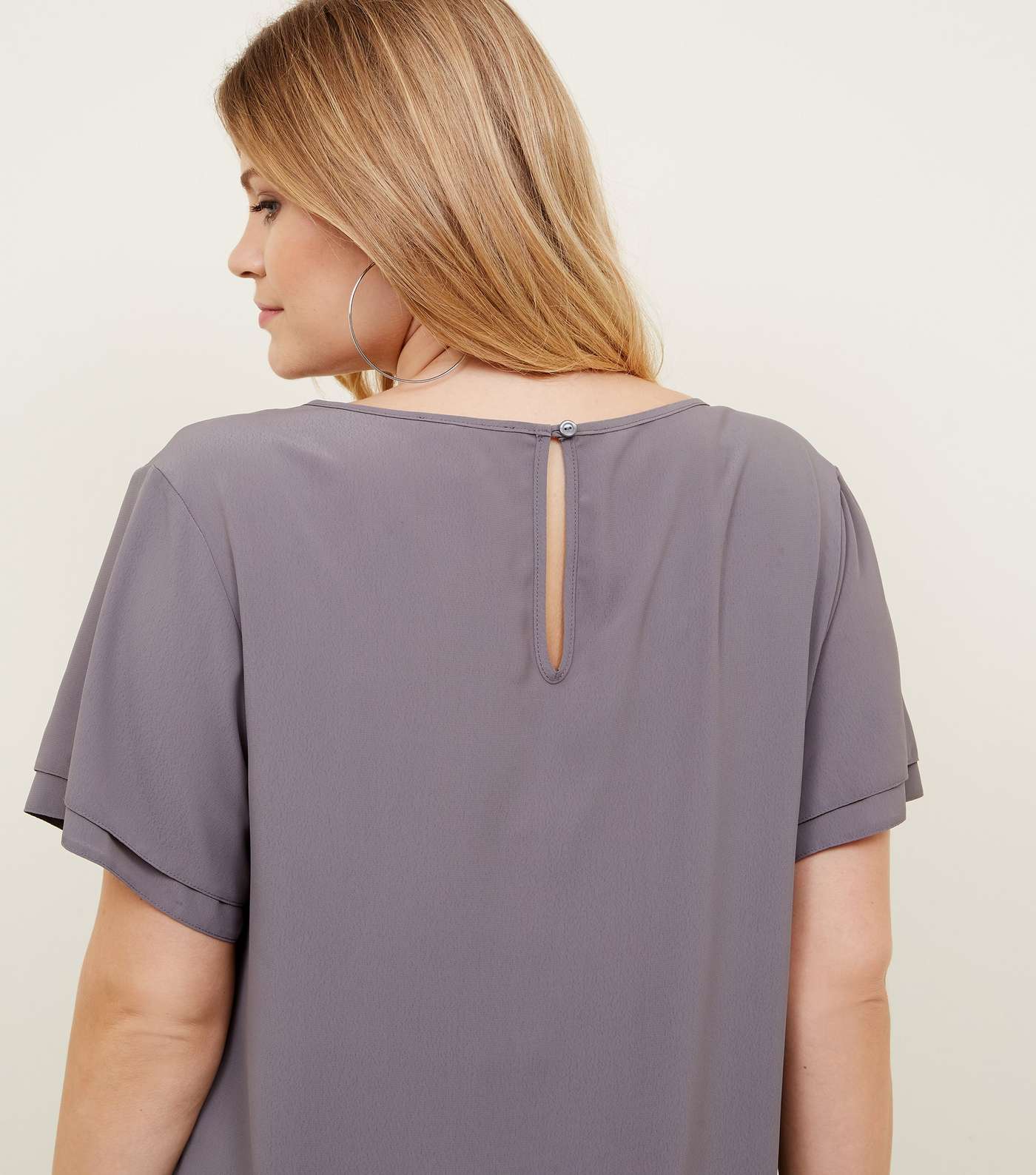 Curves Grey Tiered Sleeve Tunic Top Image 3