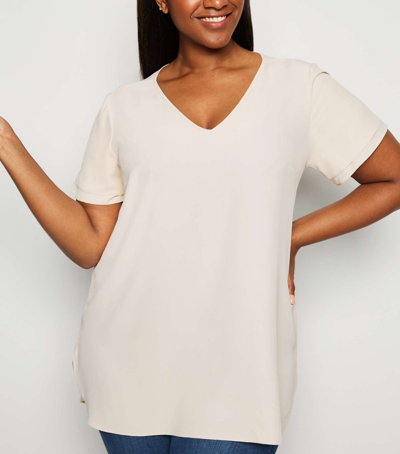 Curves Off White Tiered Sleeve Tunic Top