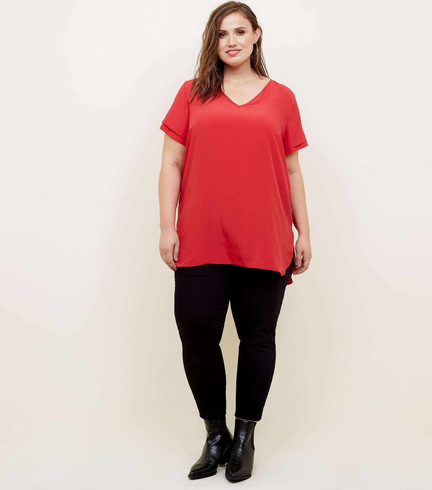 Curves Dark Red Tiered Sleeve Tunic Top Image 2