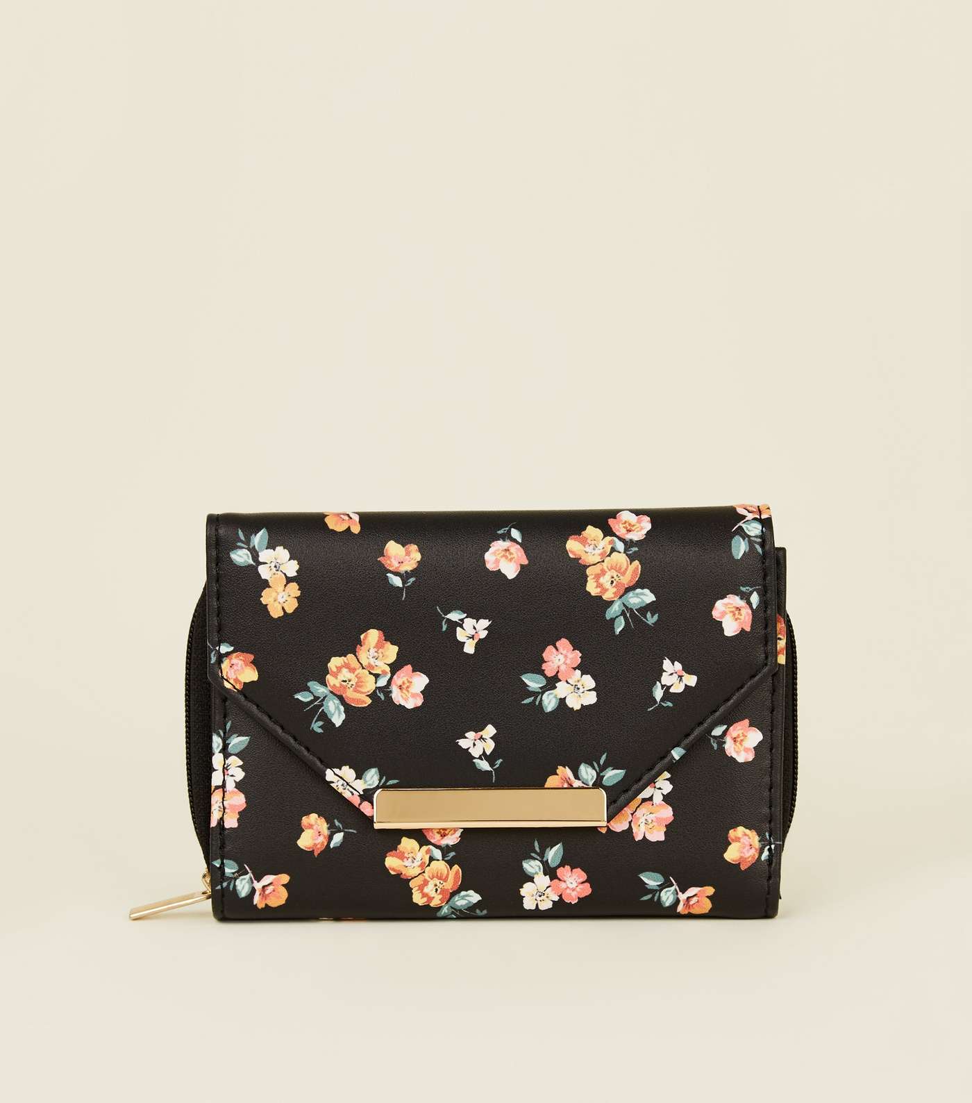 Black Floral Small Flap Front Purse
