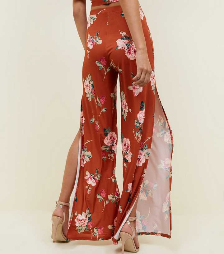 Pink Slinky Floral Print Palazzo Trousers