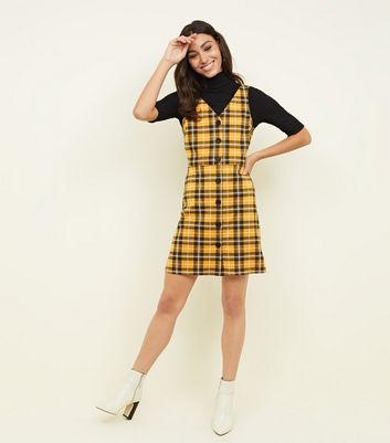 Yellow Check Button Through Pinafore Dress New Look