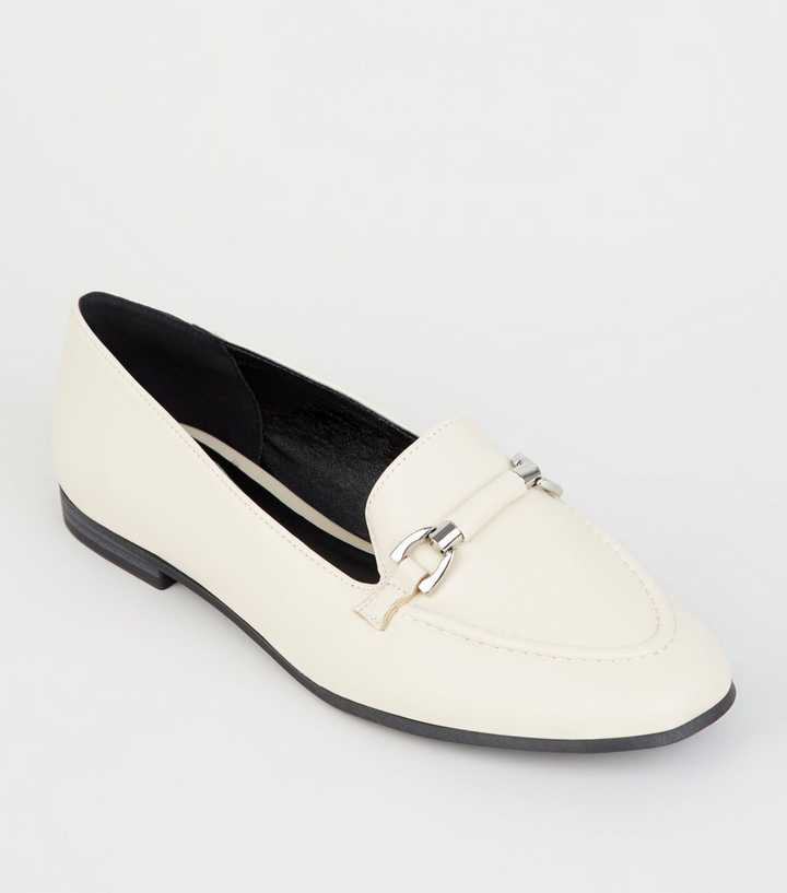 Off White Leather-Look Bar Front Loafers