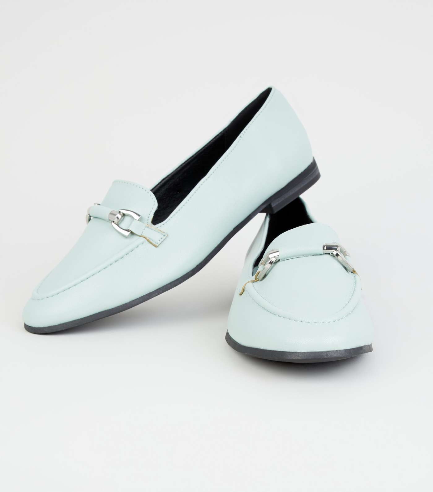 Mint Green Leather-Look Bar Front Loafers Image 4