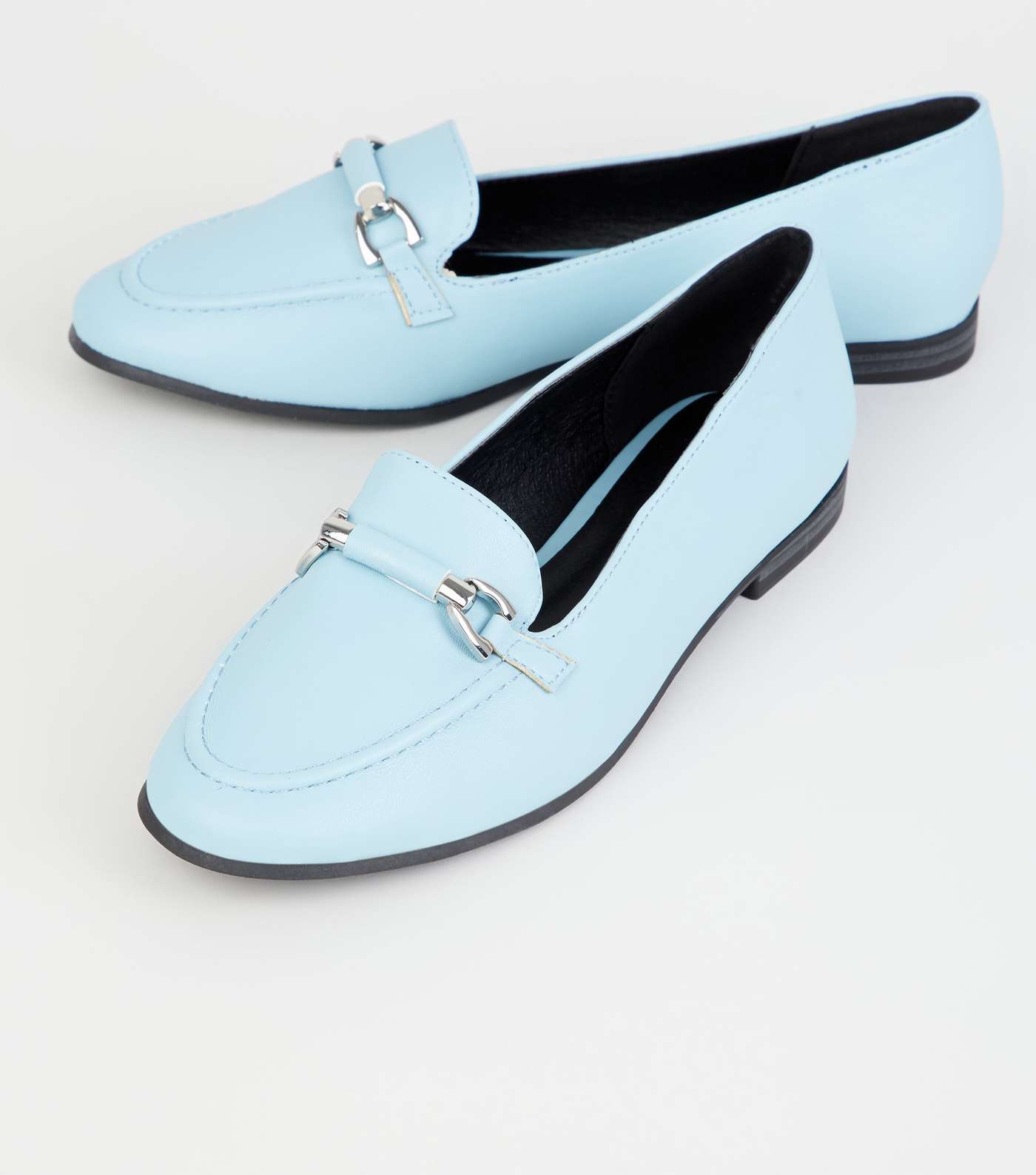 Pale Blue Leather-Look Bar Front Loafers Image 4
