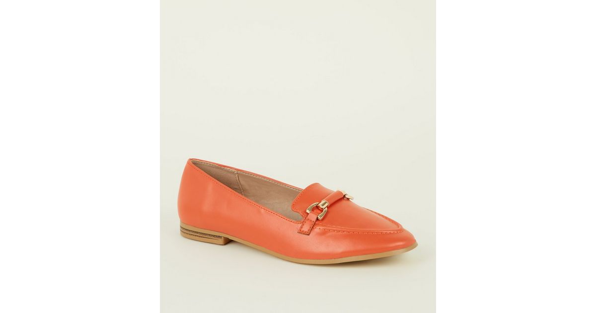 Bright Orange LeatherLook Bar Front Loafers New Look