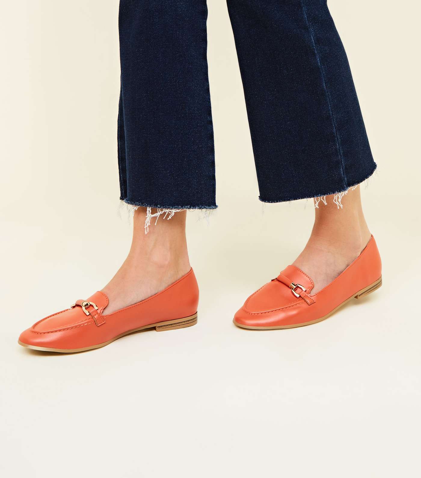 Bright Orange Leather-Look Bar Front Loafers Image 2