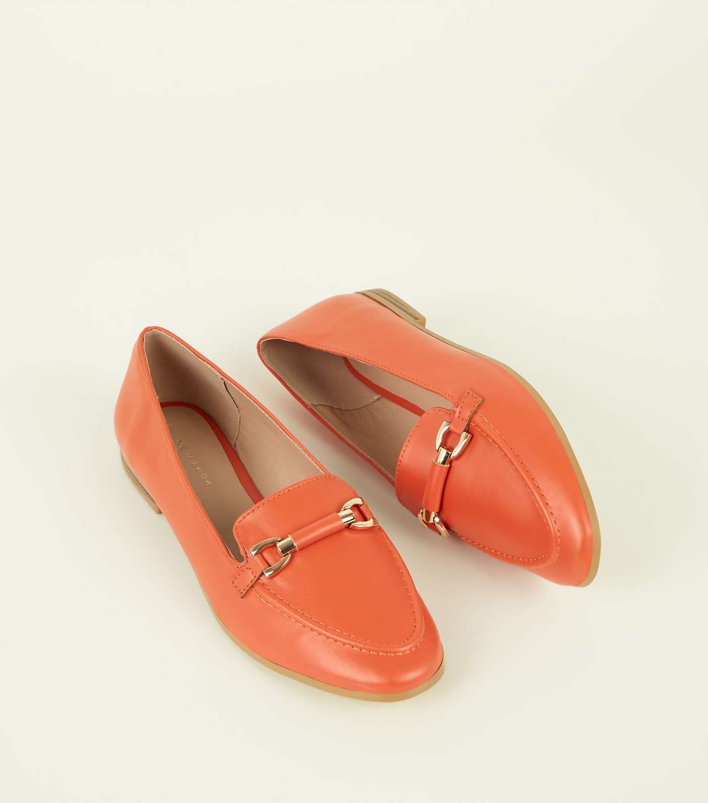 Bright Orange Leather-Look Bar Front Loafers Image 4