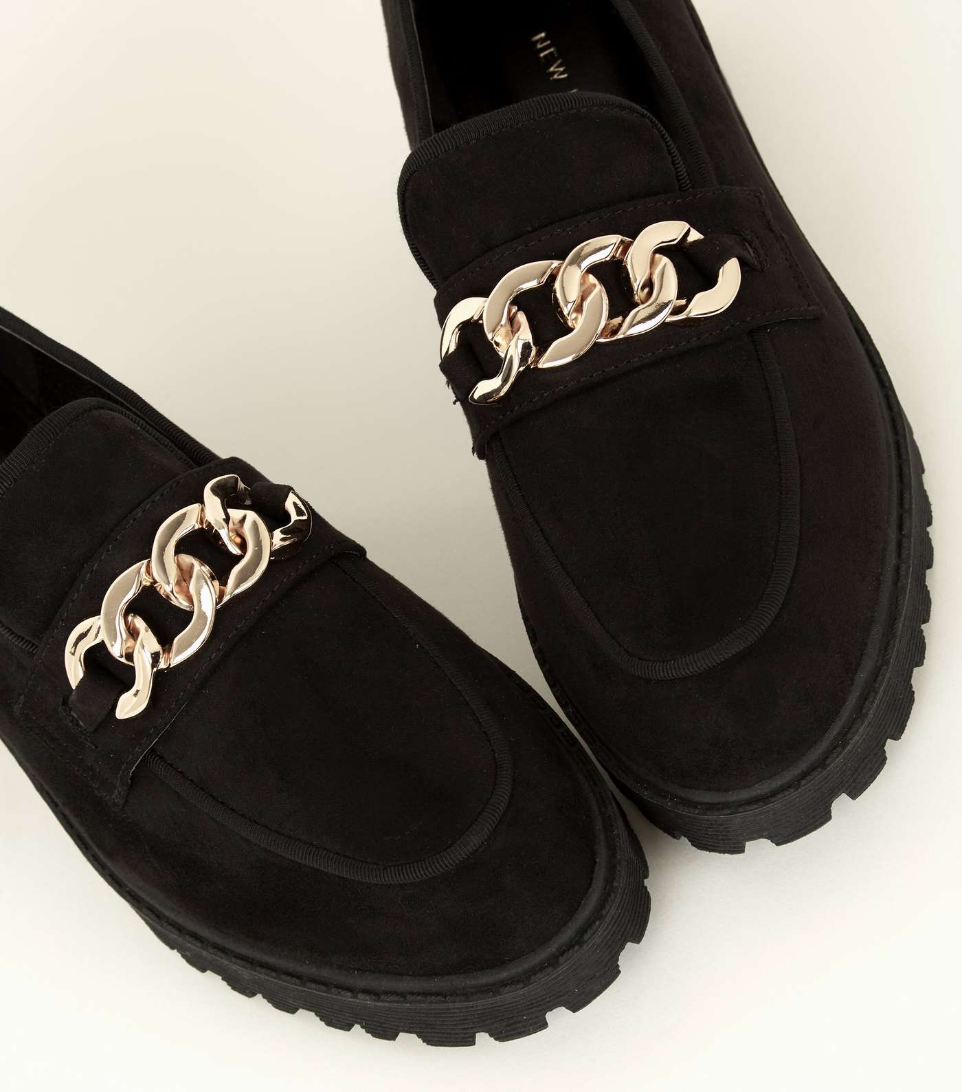 Black Suedette Chain Trim Chunky Loafers Image 3