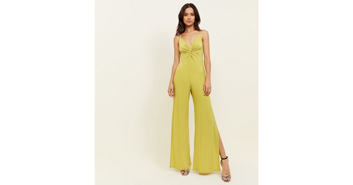 Light Green Slinky Twist Front Jumpsuit New Look
