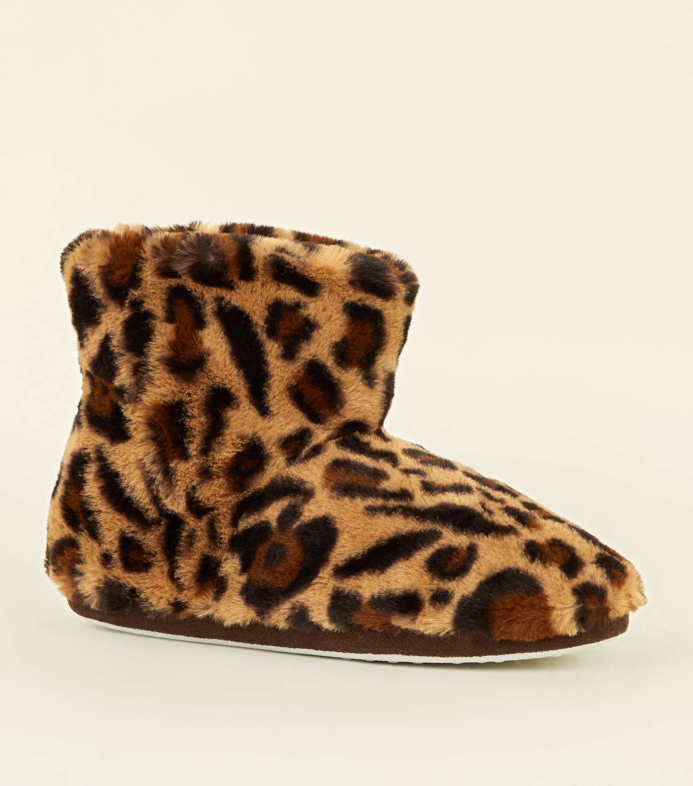 Stone Faux Leopard Fur Slipper Boots