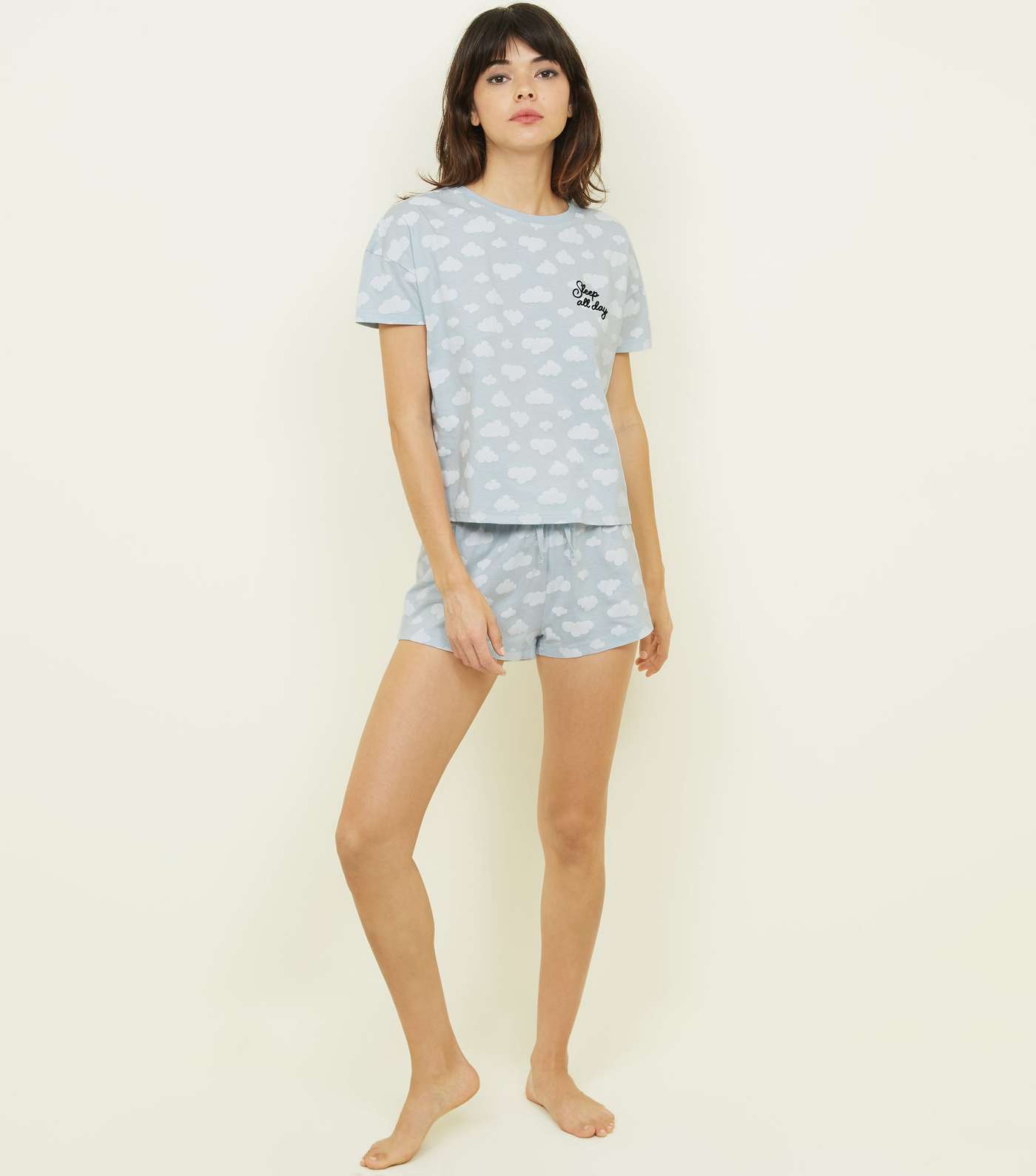 Pale Blue Cloud Print T-Shirt and Shorts Pyjama Set