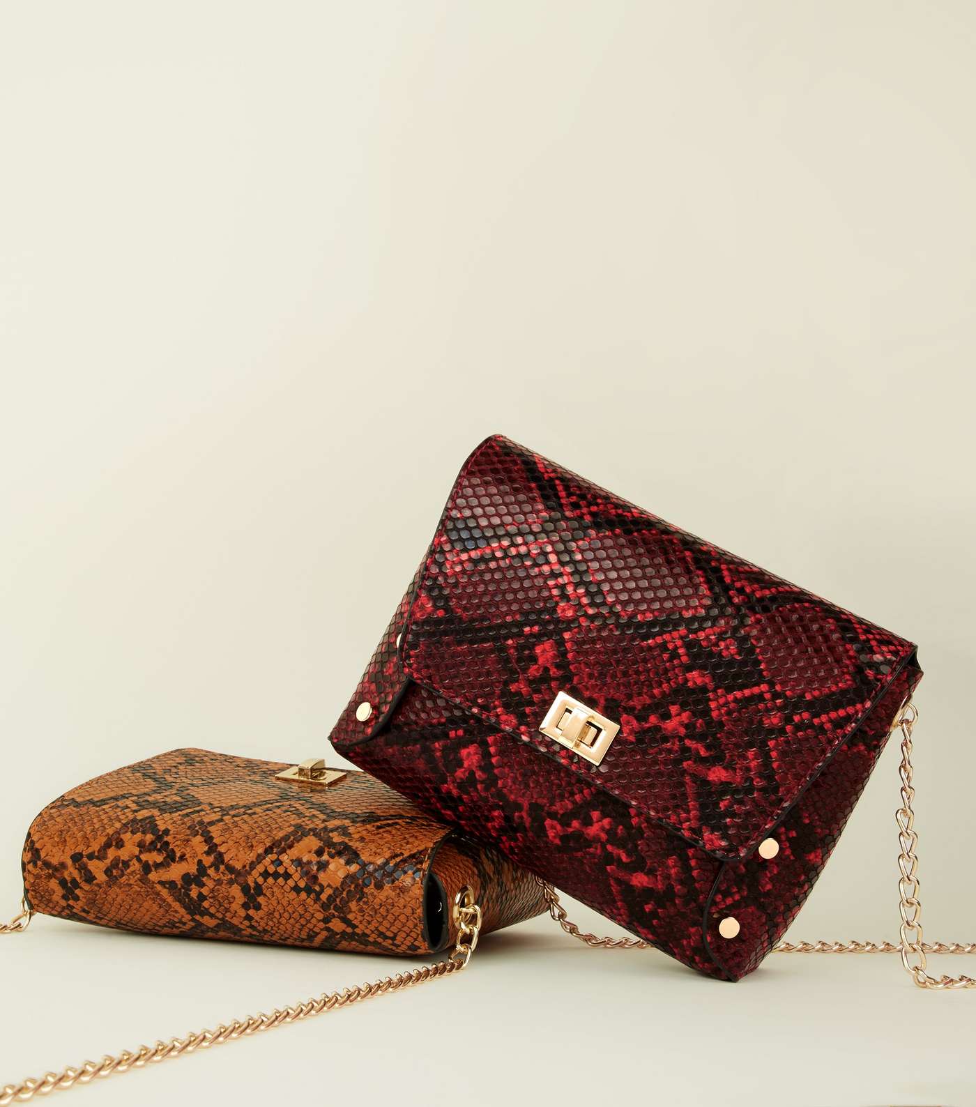 Red Faux Snake Chain Strap Cross Body Bag Image 3