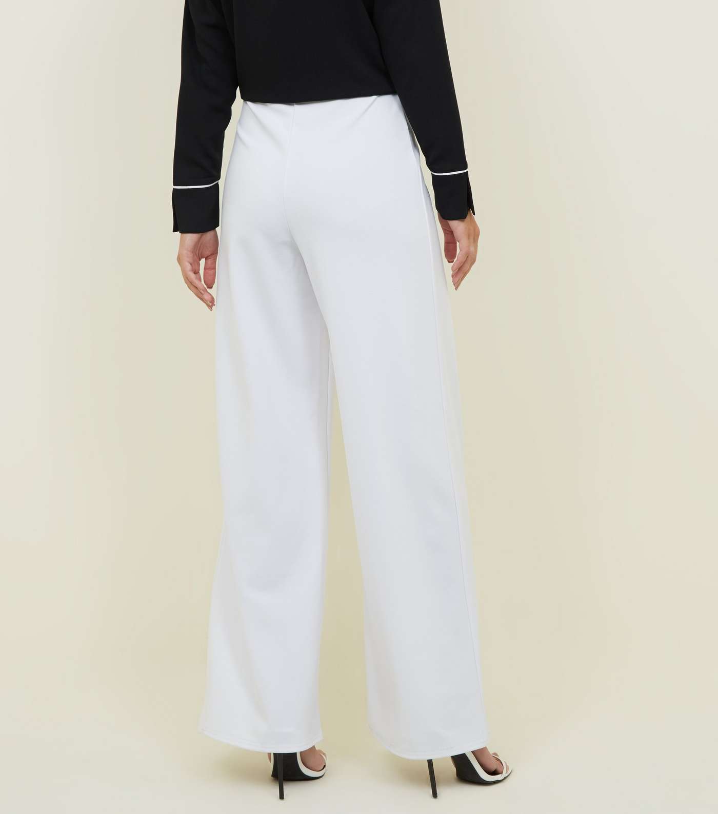 White Pintuck Wide Leg Trousers Image 3