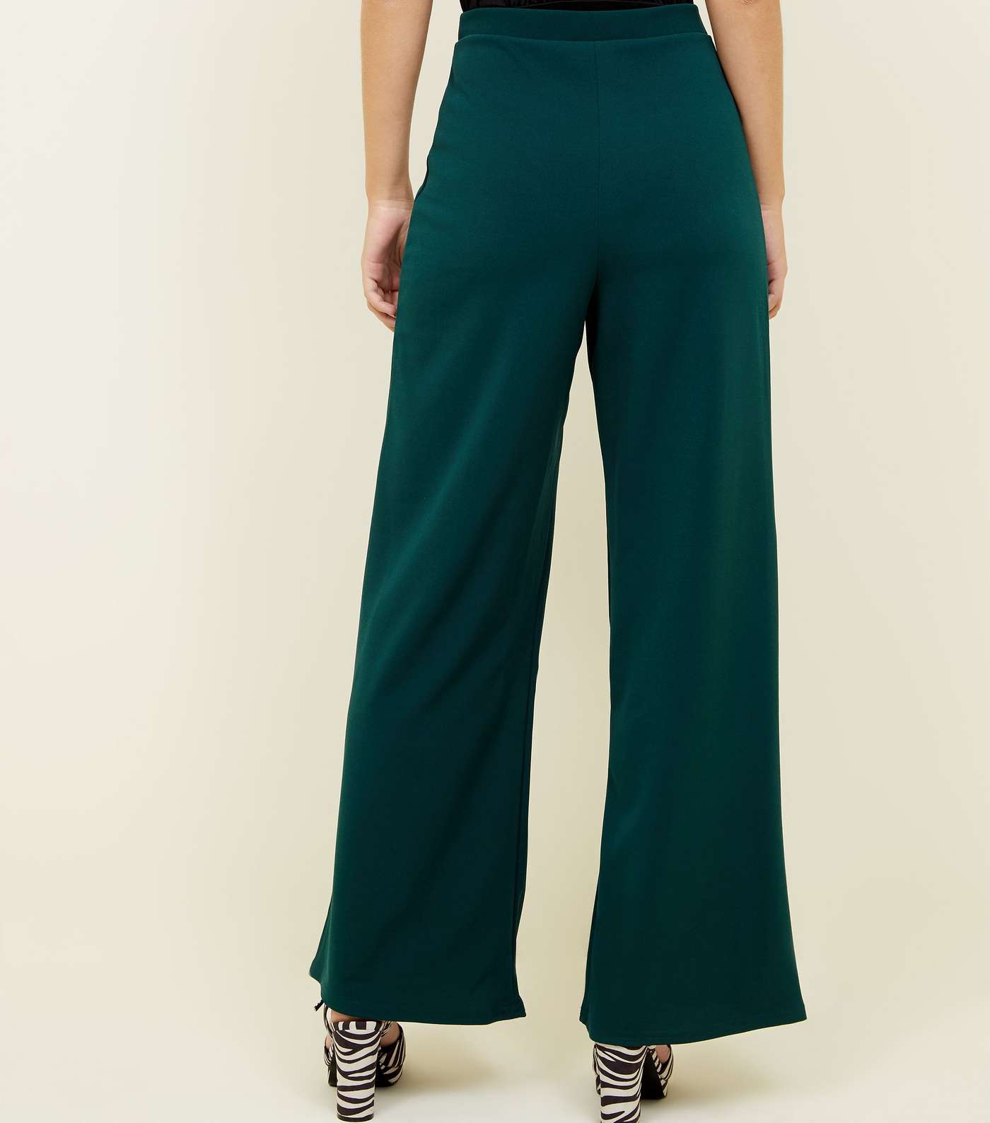 Dark Green Pintuck Wide Leg Party Trousers Image 3