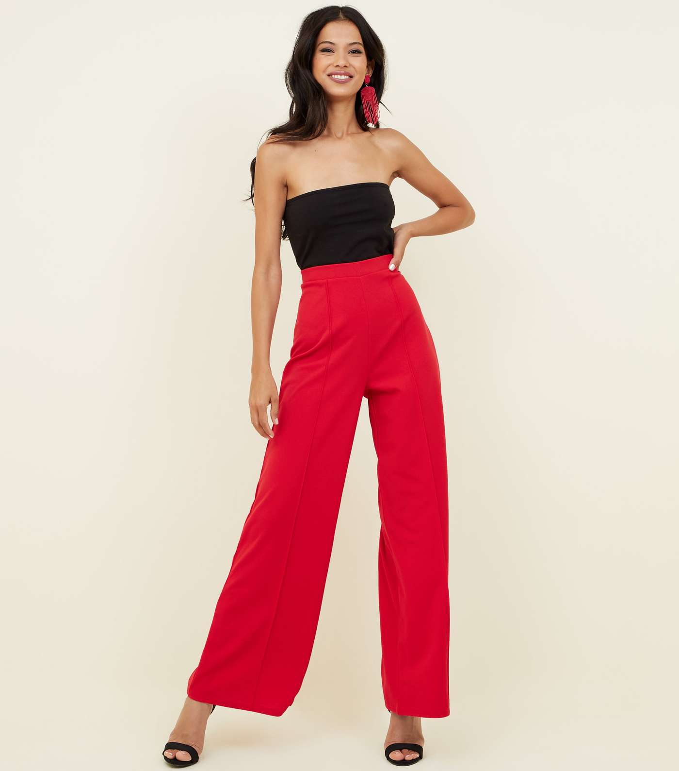 Red Pintuck Wide Leg Trousers