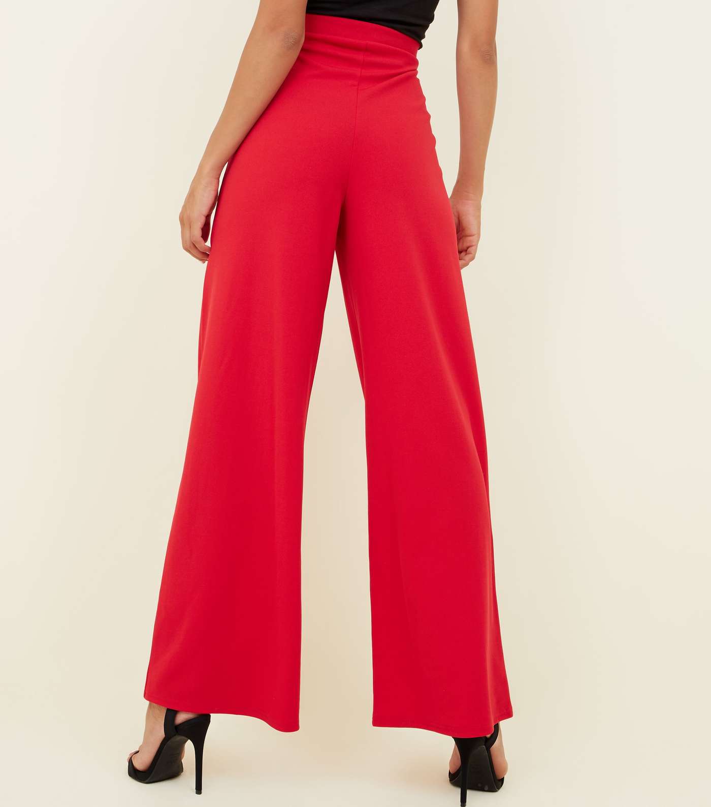 Red Pintuck Wide Leg Trousers Image 3