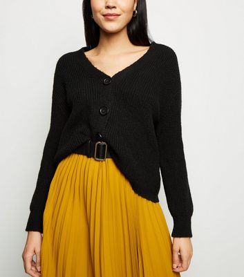 Black Rib Knit Button Through Cardigan New Look