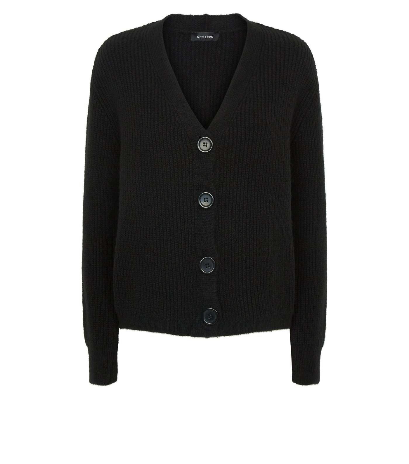 Black Rib Knit Button Through Cardigan  Image 4