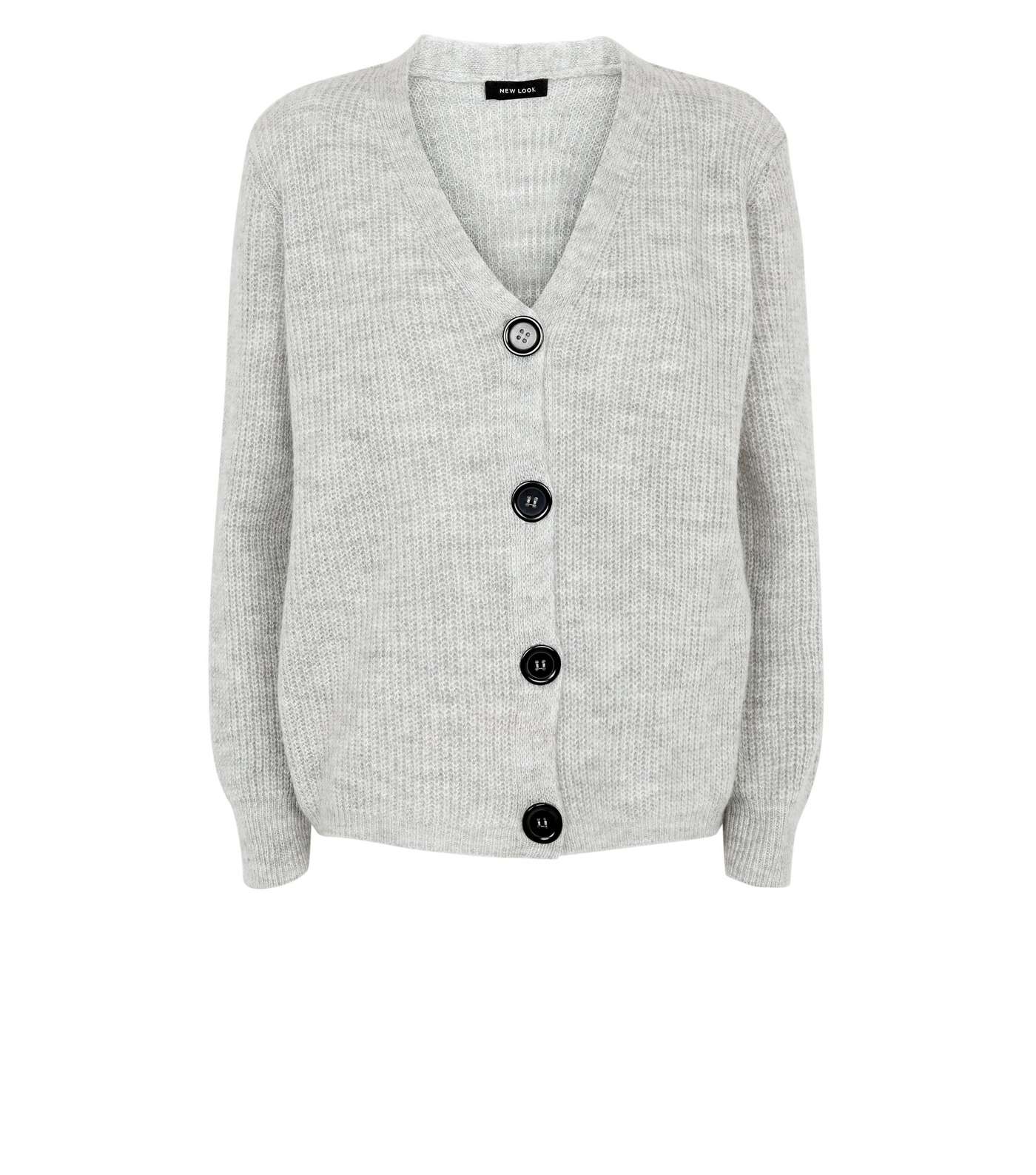 Grey Rib Knit Button Through Cardigan Image 4