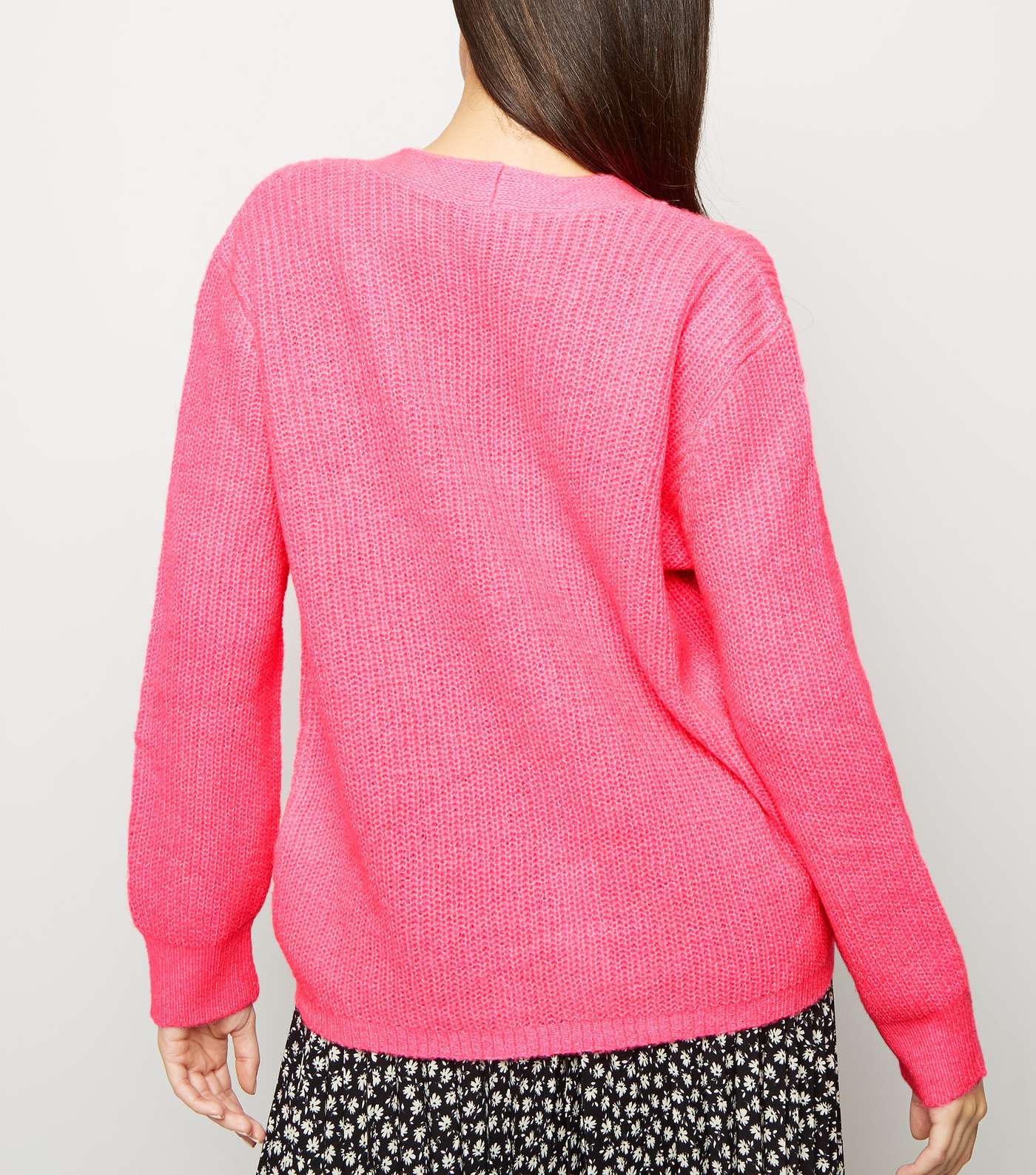 Bright Pink Rib Knit Button Through Cardigan Image 3