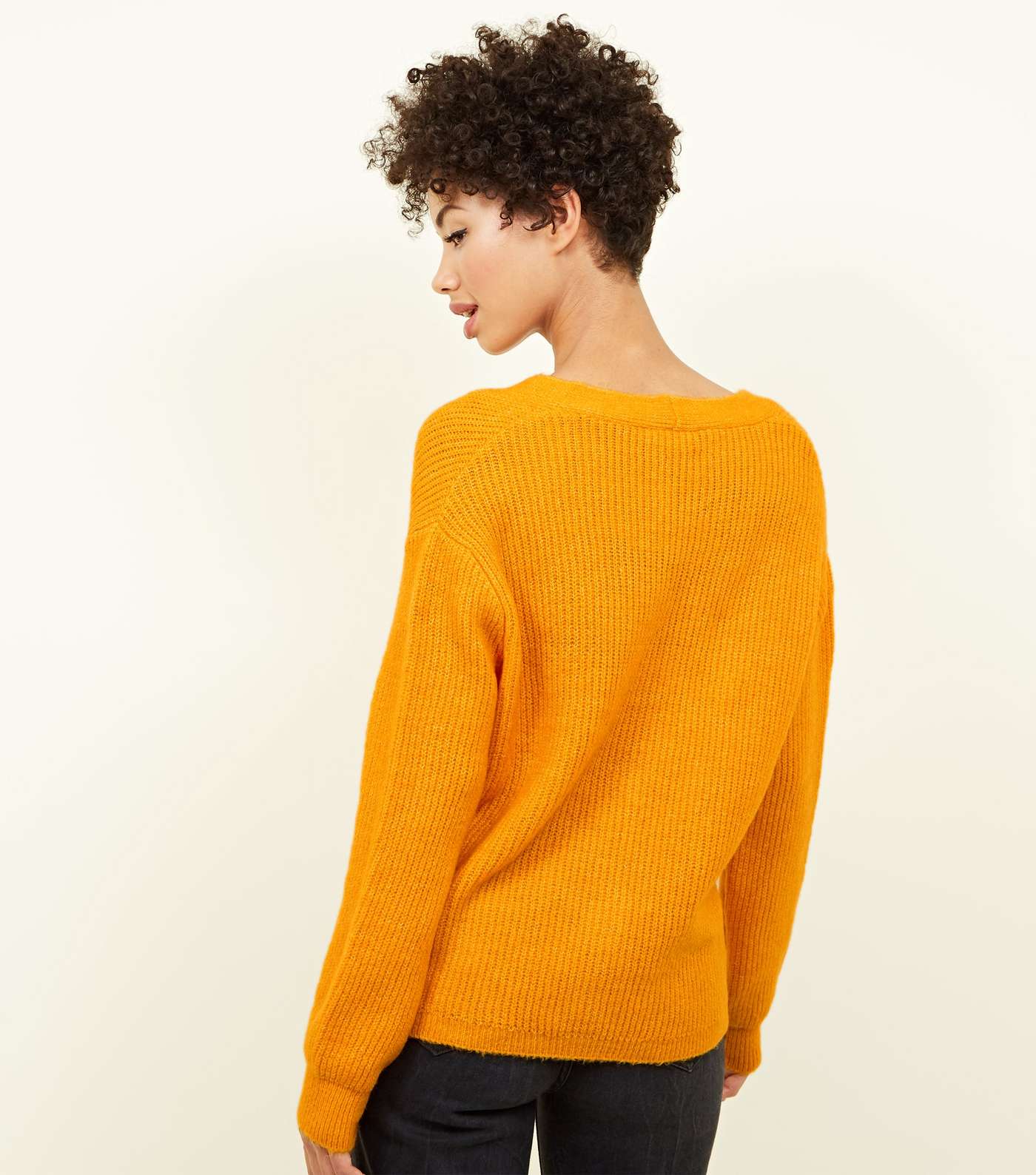 Bright Orange Rib Knit Button Through Cardigan Image 3