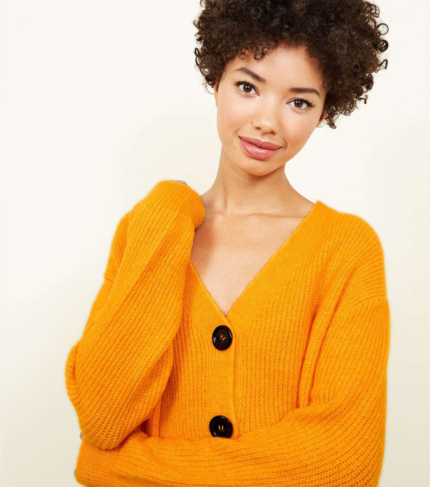 Bright Orange Rib Knit Button Through Cardigan Image 5