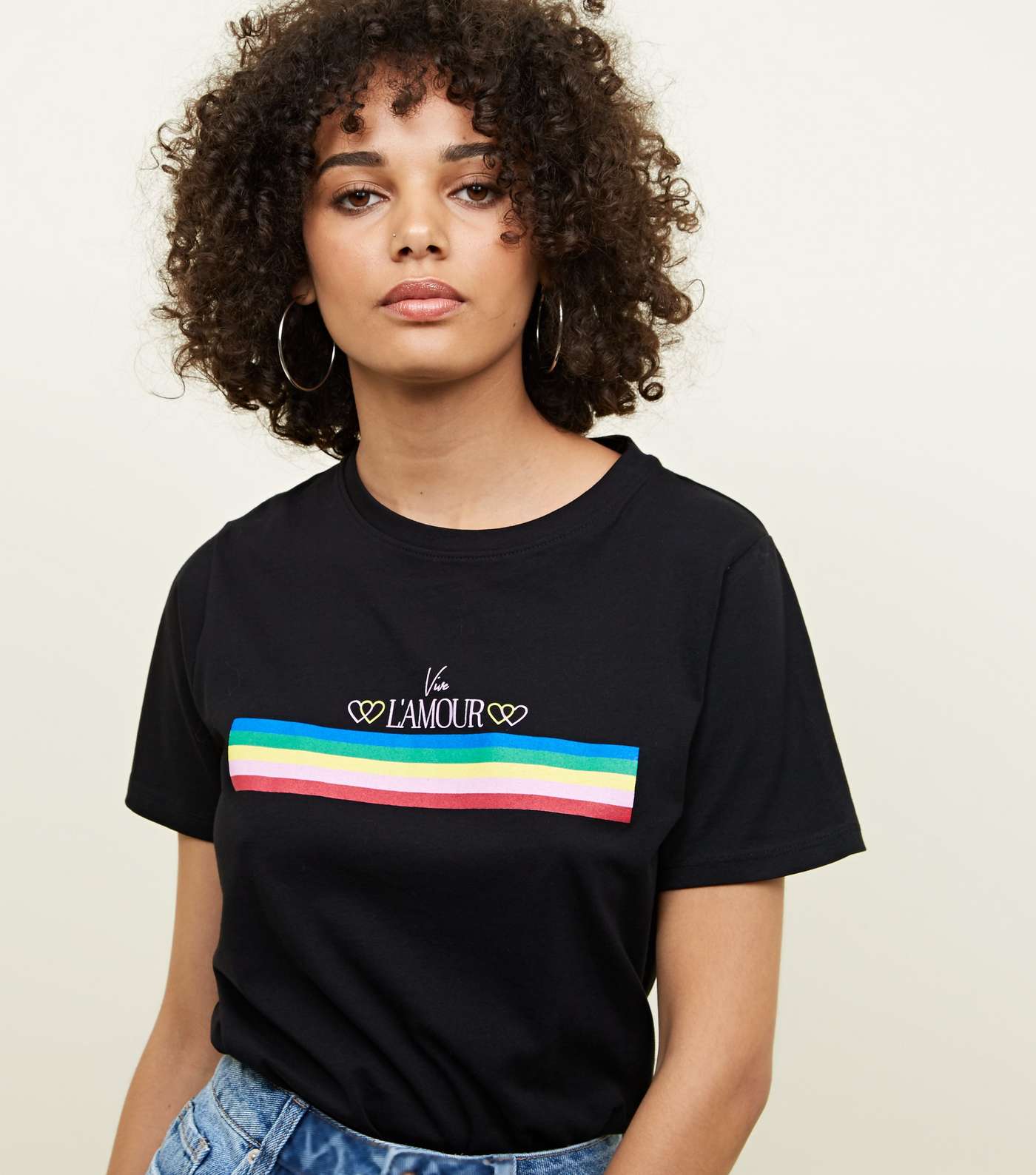 Black L'Amour Rainbow Slogan T-shirt 
